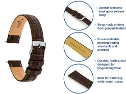 Dark Brown Bolle Genuine Leather Watch Strap, 18mm