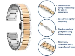 Dual Tone Stainless Steel And Gold Bracelet, Centre Clasp, 18mm