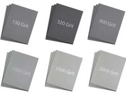 Emery Paper Set Of 6 Grits, 150, 320, 800, 1000, 1500 And 2000, Pack of 18