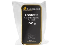 Fine Gold Bar 1000g Cast UK Design With A Serial Number, 100% Recycled Gold