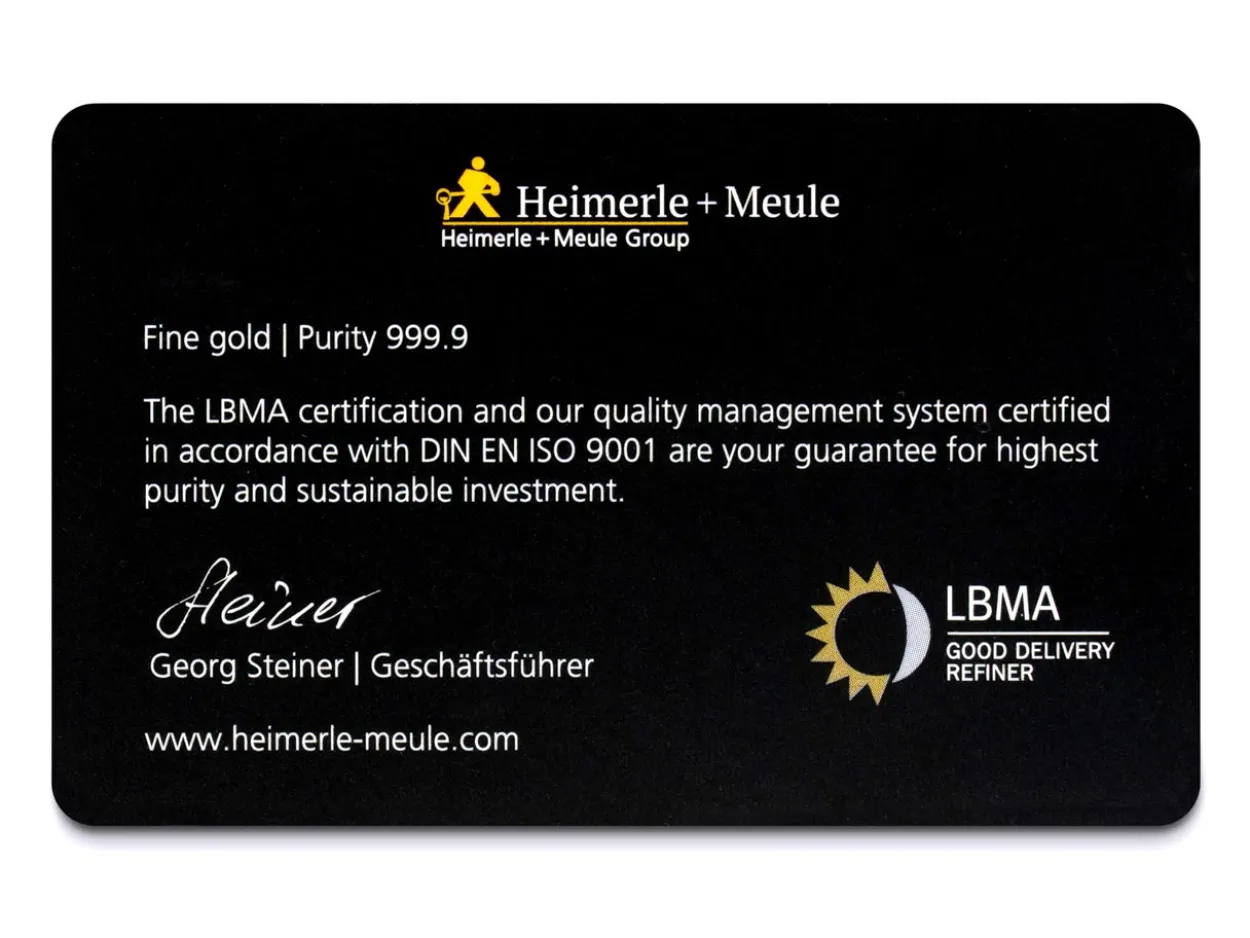 Fine Gold Bar 1g Stamped H+M Card Design
