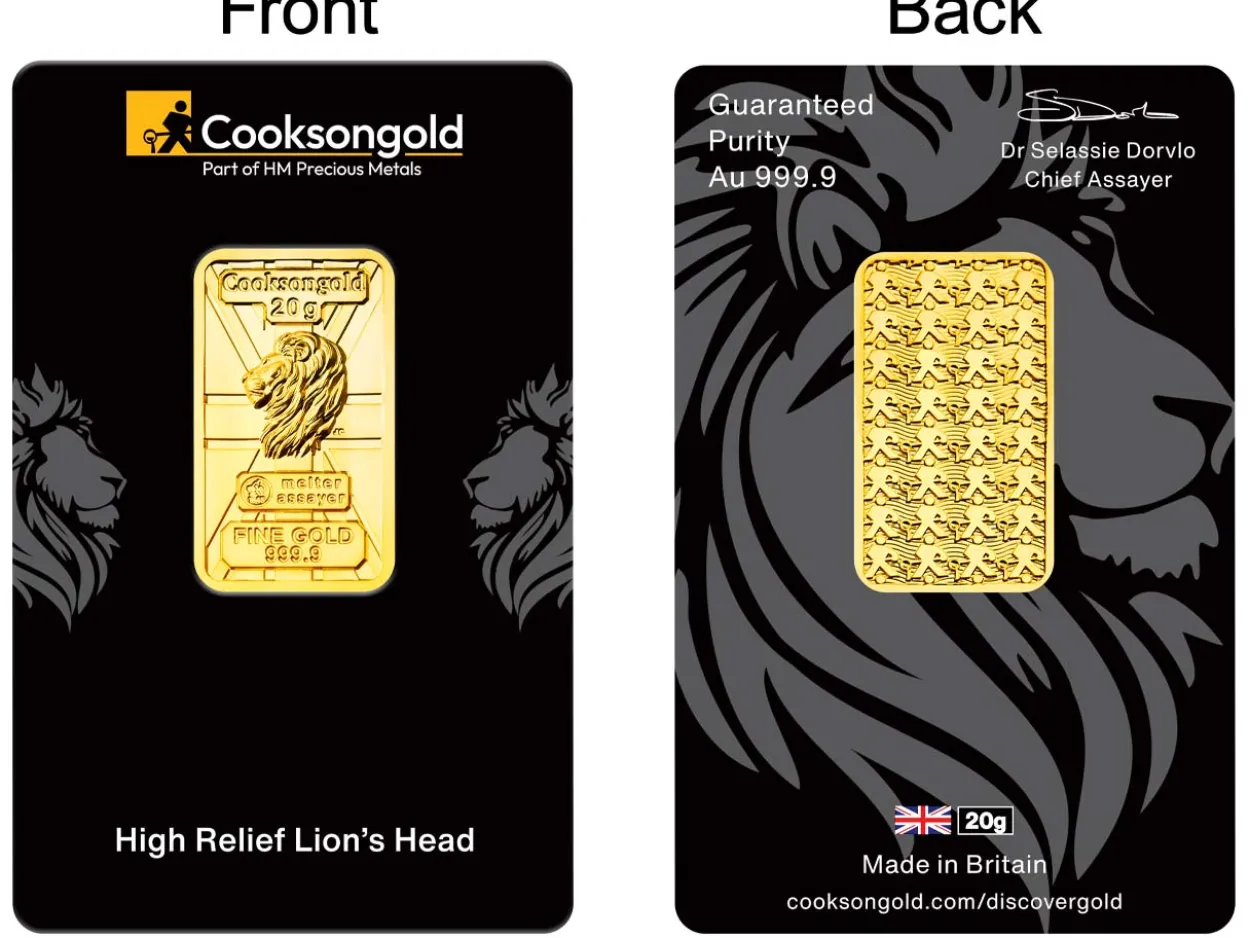 20g Fine Gold Bar 999.9 - High Relief Lion's Head Collection