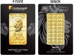 100g Fine Gold Bar 999.9 - High Relief Lion's Head Collection Serialised