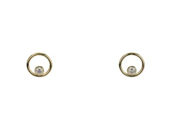Gold Filled Circle With White Cubic Zirconia Design Stud Earrings