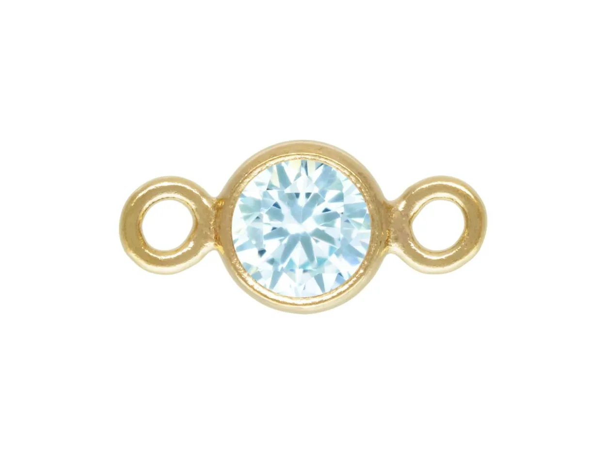 Gold Filled Cubic Zirconia Bezel Connector Aquamarine 3mm