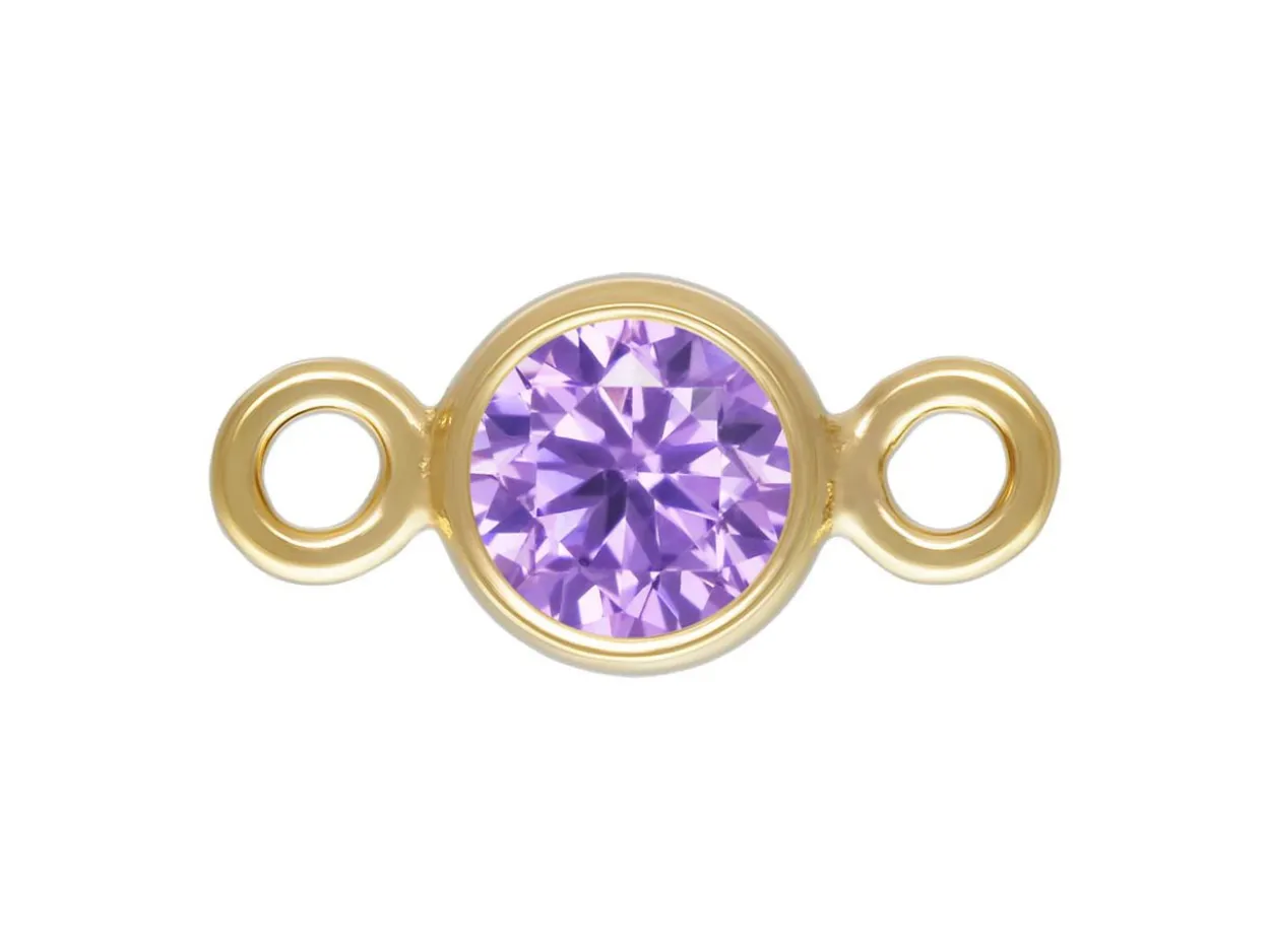 Gold Filled Cubic Zirconia Bezel Connector Light Amethyst 3mm