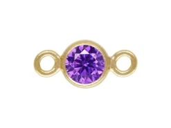 Gold Filled Cubic Zirconia Bezel Connector Amethyst 3mm
