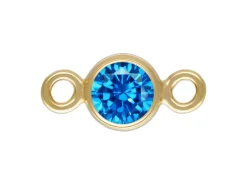 Gold Filled Cubic Zirconia Bezel Connector Aqua Blue 3mm