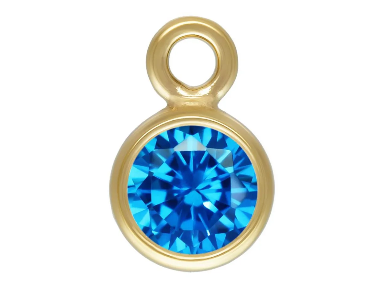 Gold Filled Cubic Zirconia Bezel Drop Connector Aqua Blue 3mm