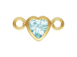 Gold Filled Cubic Zirconia Heart Bezel Connector Aquamarine, 3mm