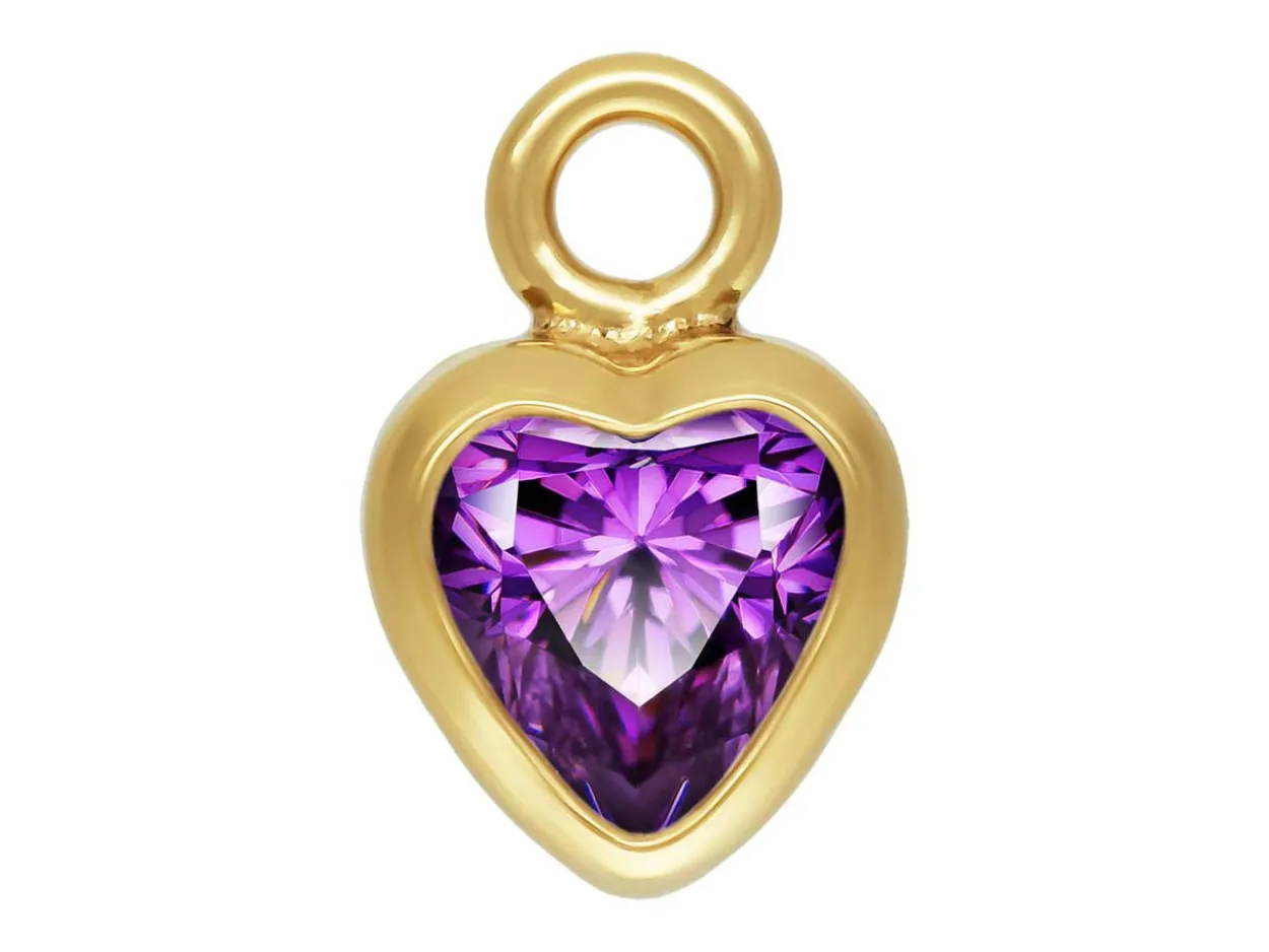 Gold Filled Cubic Zirconia Heart Bezel Drop Connector Amethyst, 3mm