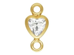 Gold Filled Cubic Zirconia Heart Bezel Connector White 3mm