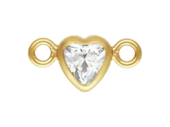 Gold Filled Cubic Zirconia Heart Bezel Connector White, 3mm
