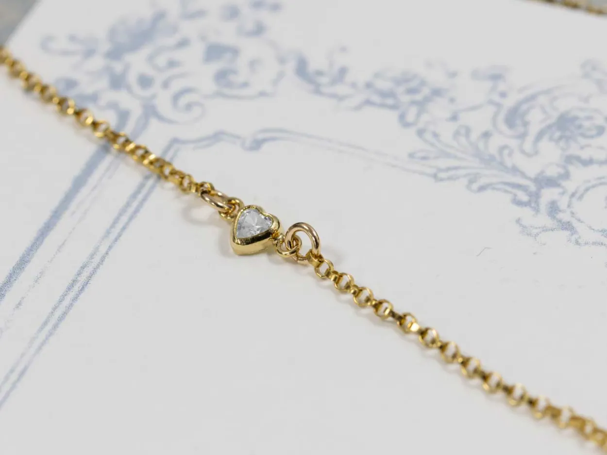 Gold Filled Cubic Zirconia Heart Bezel Connector White, 3mm