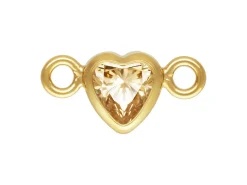 Gold Filled Cubic Zirconia Heart Bezel Connector Champagne, 3mm
