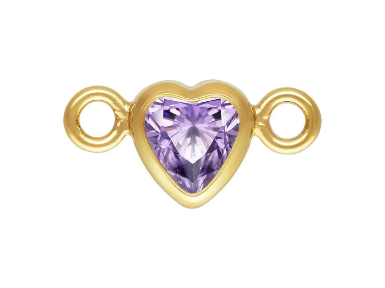Gold Filled Cubic Zirconia Heart Bezel Connector Light Amethyst, 3mm