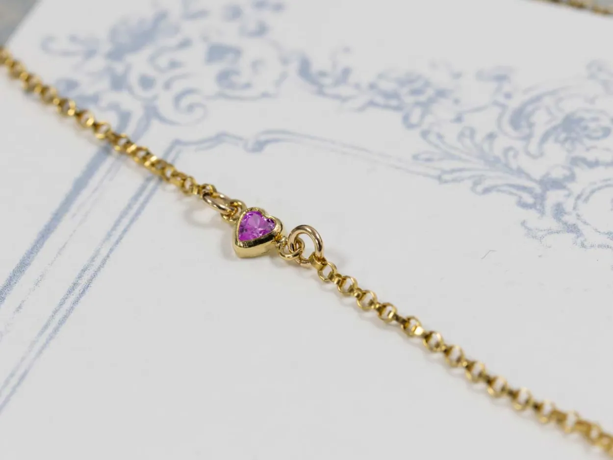 Gold Filled Cubic Zirconia Heart Bezel Connector Light Amethyst, 3mm