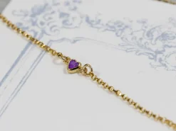 Gold Filled Cubic Zirconia Heart Bezel Connector Amethyst, 3mm