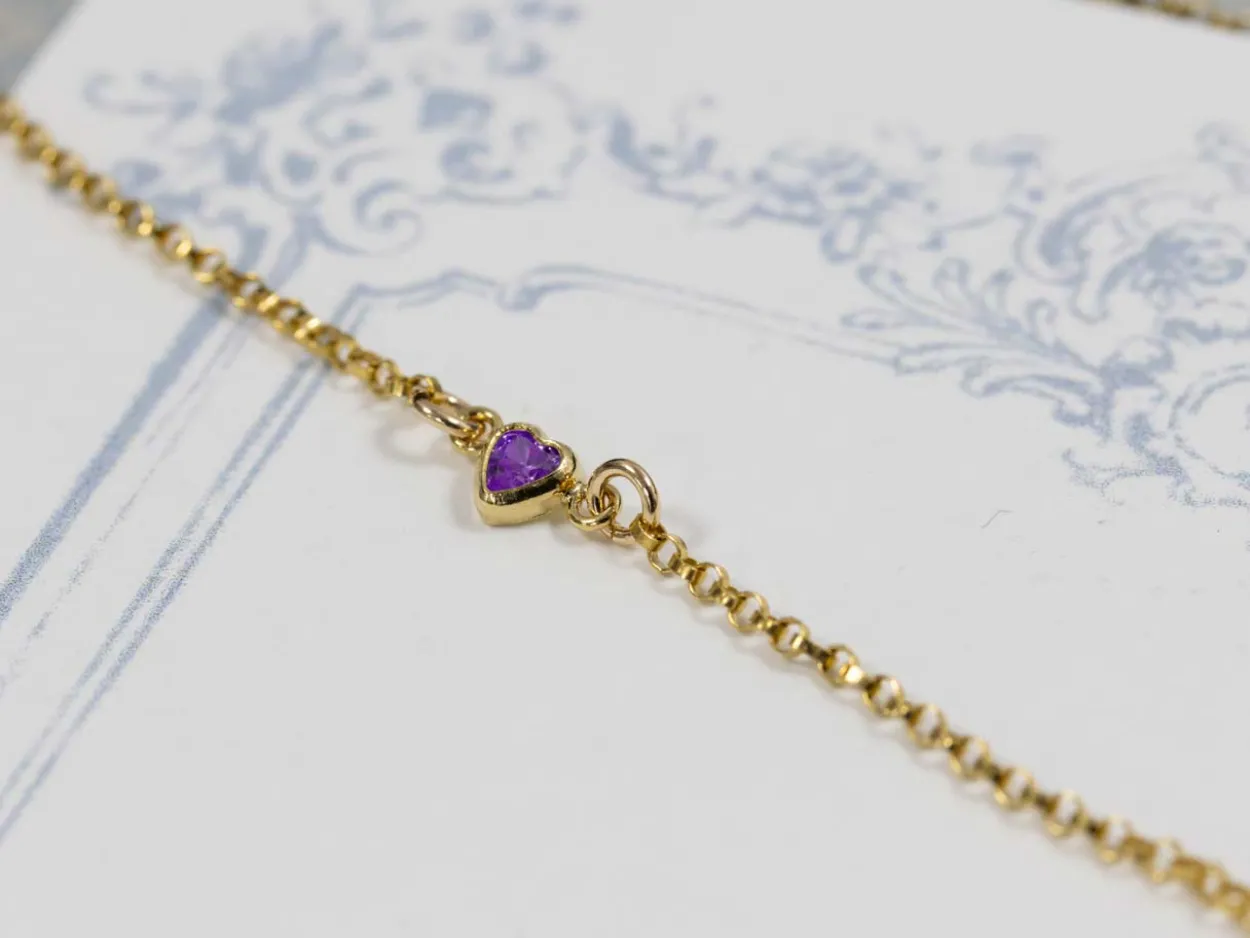 Gold Filled Cubic Zirconia Heart Bezel Connector Amethyst, 3mm