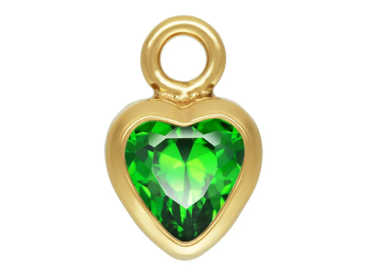 Gold Filled Cubic Zirconia Heart Bezel Drop Connector Green, 3mm