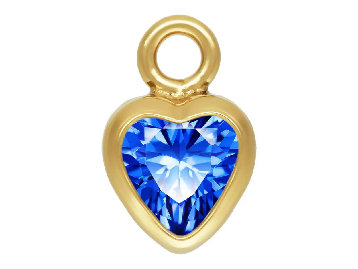 Gold Filled Cubic Zirconia Heart Bezel Drop Connector Sapphire, 3mm