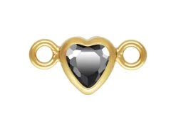 Gold Filled Cubic Zirconia Heart Bezel Connector Black, 3mm