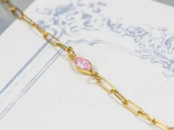 Gold Filled Cubic Zirconia Marquise Bezel Connector Pink, 3mm X 6.0mm
