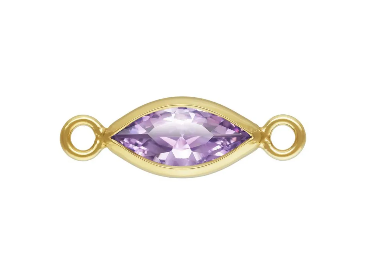 Gold Filled Cubic Zirconia Marquise Bezel Connector Light Amethyst, 3mm X 6.0mm