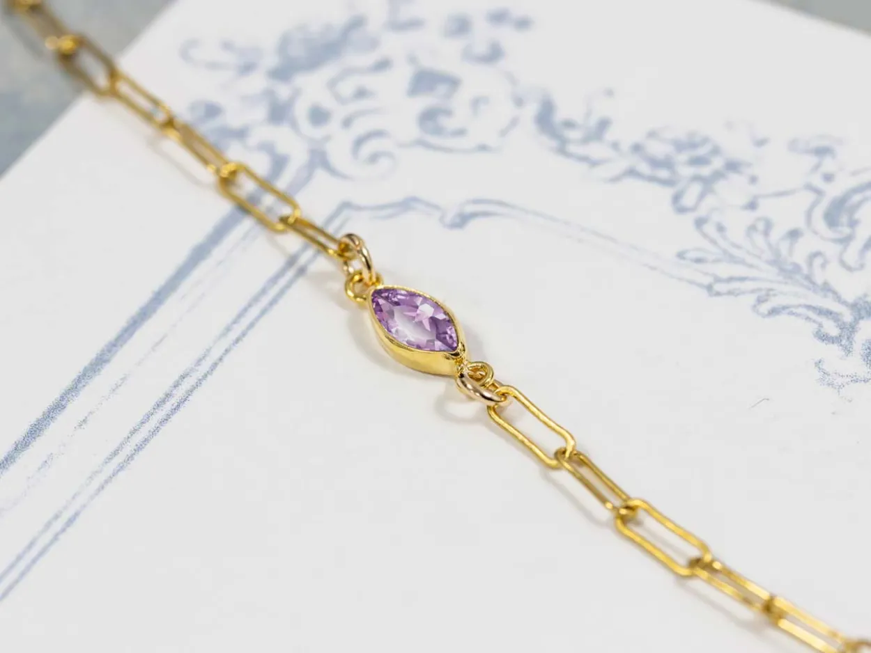 Gold Filled Cubic Zirconia Marquise Bezel Connector Light Amethyst, 3mm X 6.0mm