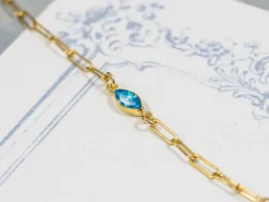 Gold Filled Cubic Zirconia Marquise Bezel Connector Swiss Blue, 3mm X 6.0mm