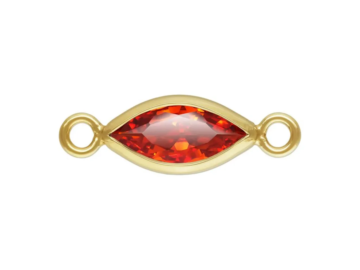 Gold Filled Cubic Zirconia Marquise Bezel Connector Ruby, 3mm X 6.0mm