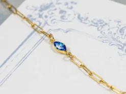 Gold Filled Cubic Zirconia Marquise Bezel Connector Sapphire, 3mm X 6.0mm