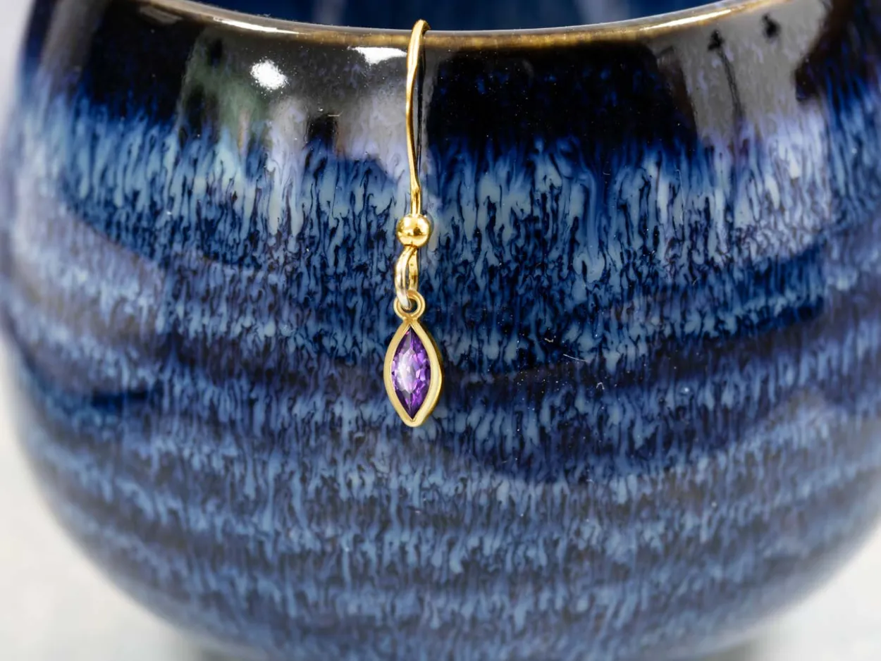 Gold Filled Cubic Zirconia Marquise Bezel Drop Connector Amethyst, 3mm X 6.0mm