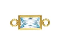 Gold Filled Cubic Zirconia Rectangle Bezel Connector Aquamarine, 3mm X 5mm