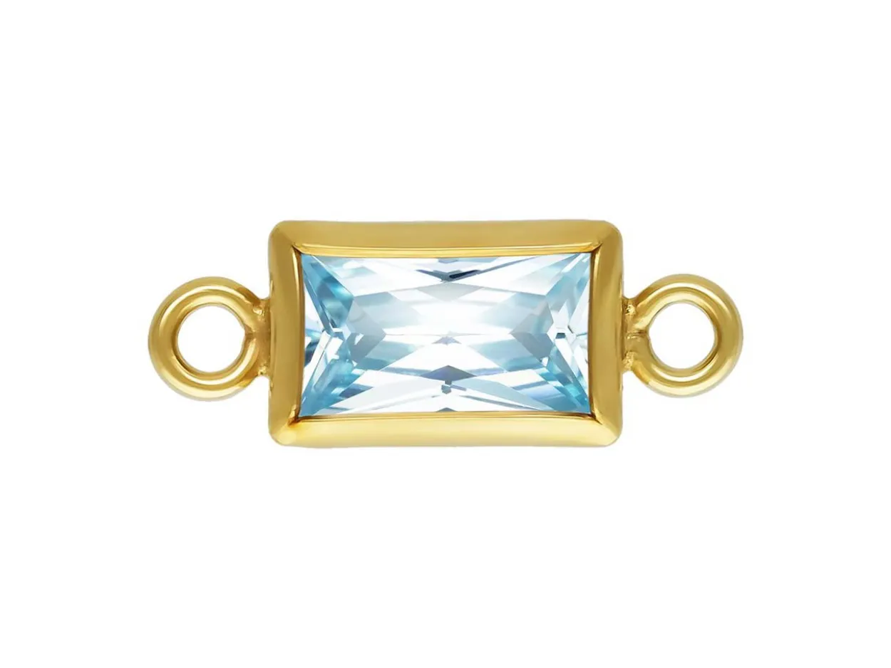 Gold Filled Cubic Zirconia Rectangle Bezel Connector Aquamarine, 3mm X 5mm