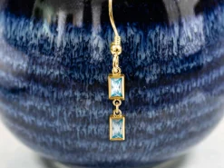 Gold Filled Cubic Zirconia Rectangle Bezel Connector Aquamarine, 3mm X 5mm