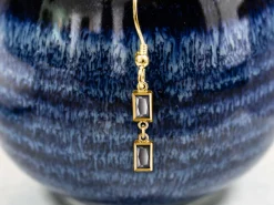 Gold Filled Cubic Zirconia Rectangle Bezel Drop Connector Black, 3mm X 5mm