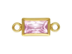 Gold Filled Cubic Zirconia Rectangle Bezel Connector Pink, 3mm X 5mm
