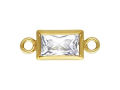 Gold Filled Cubic Zirconia Rectangle Bezel Connector White, 3mm X 5mm