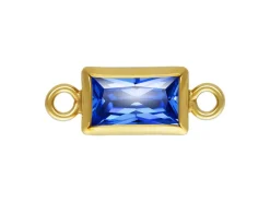 Gold Filled Cubic Zirconia Rectangle Bezel Connector Sapphire, 3mm X 5mm