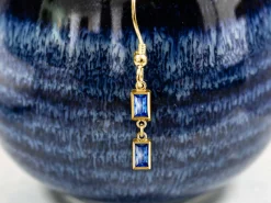 Gold Filled Cubic Zirconia Rectangle Bezel Connector Sapphire, 3mm X 5mm