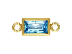 Gold Filled Cubic Zirconia Rectangle Bezel Connector Swiss Blue, 3mm X 5mm