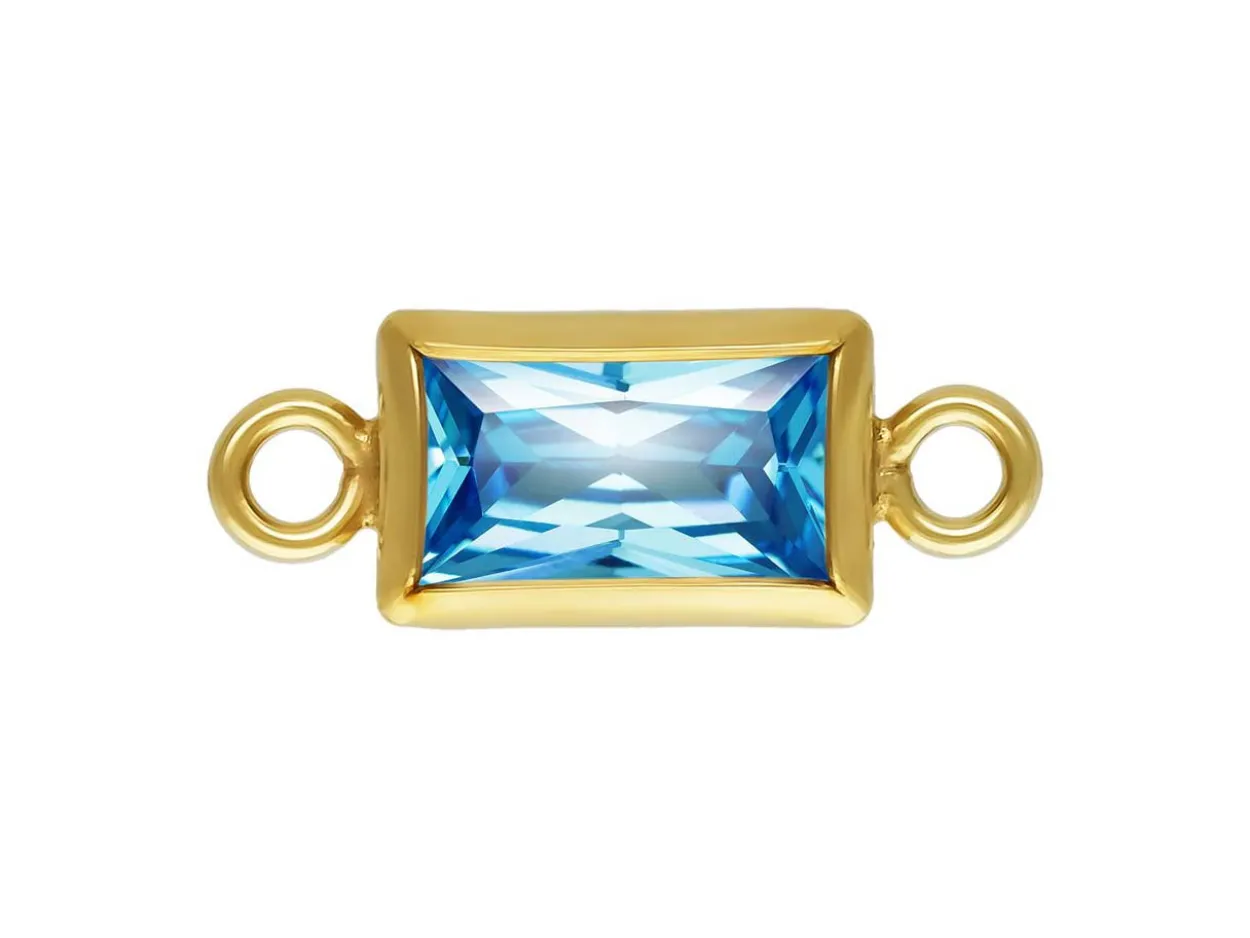 Gold Filled Cubic Zirconia Rectangle Bezel Connector Swiss Blue, 3mm X 5mm