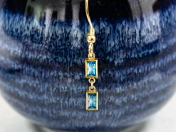 Gold Filled Cubic Zirconia Rectangle Bezel Connector Swiss Blue, 3mm X 5mm