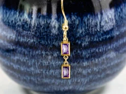 Gold Filled Cubic Zirconia Rectangle Bezel Drop Connector Amethyst, 3mm X 5mm