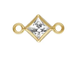 Gold Filled Cubic Zirconia Square Bezel Connector White, 3mm