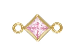 Gold Filled Cubic Zirconia Square Bezel Connector Pink, 3mm