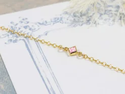 Gold Filled Cubic Zirconia Square Bezel Connector Pink, 3mm