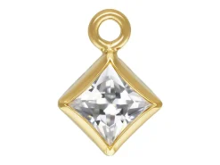 Gold Filled Cubic Zirconia Square Bezel Drop Connector White, 3mm