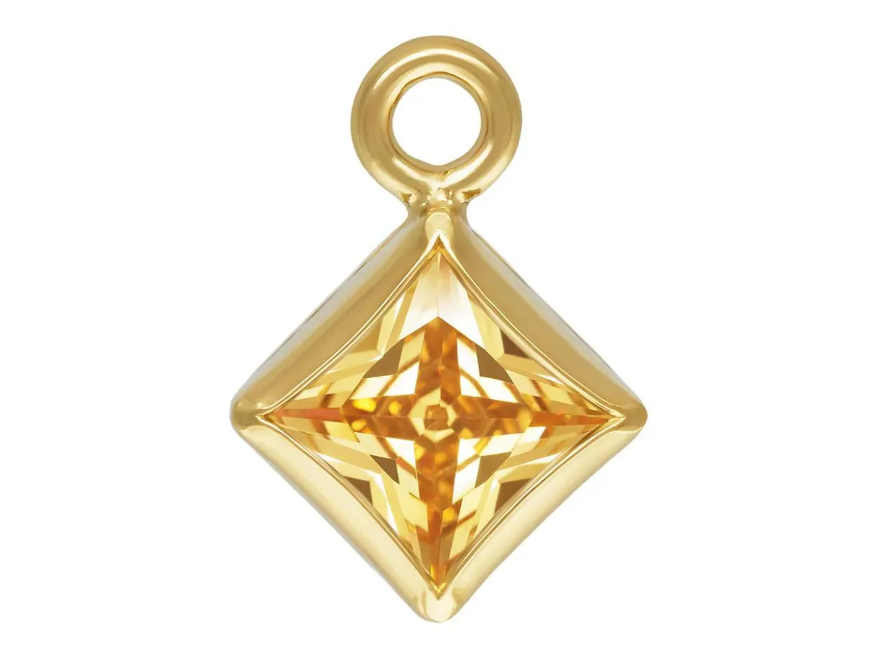 Gold Filled Cubic Zirconia Square Bezel Drop Connector Champagne, 3mm